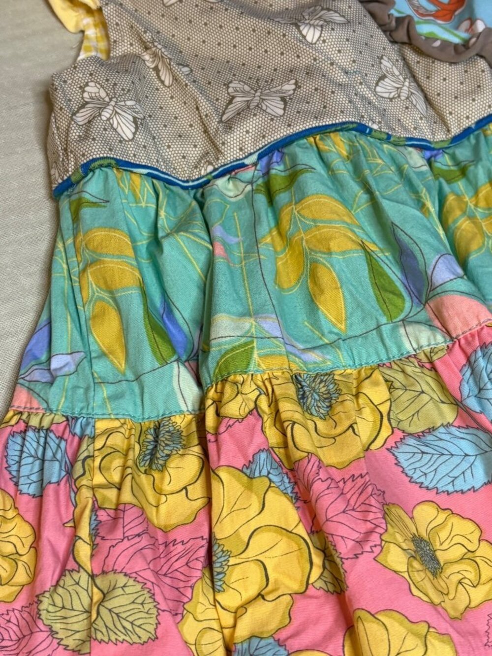 Matilda Jane Girls Size 4 Mixed Print Ruffle Dress Multicolor Floral & Butterfly - Picture 4 of 7